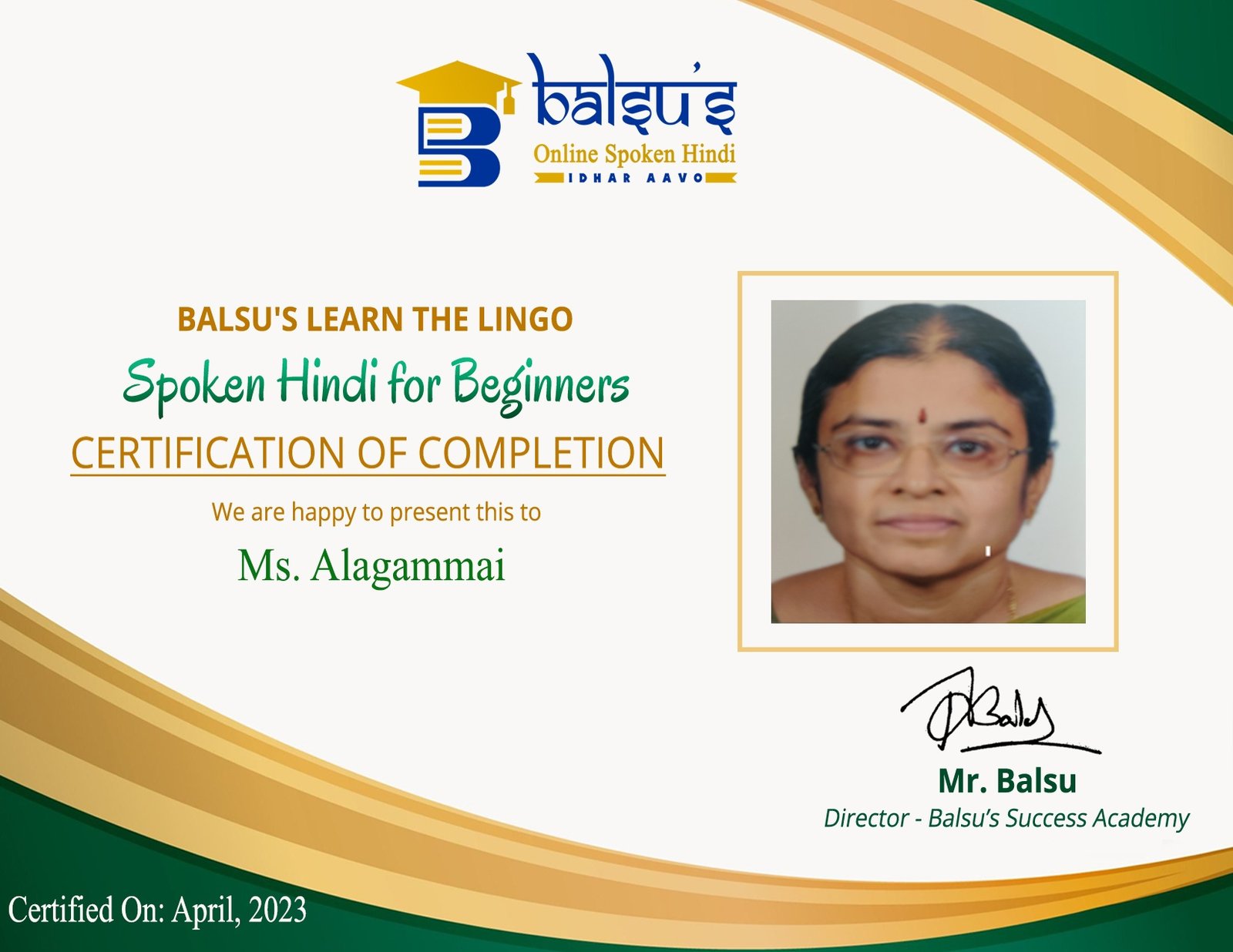 Alagammai — Spoken Hindi Learner