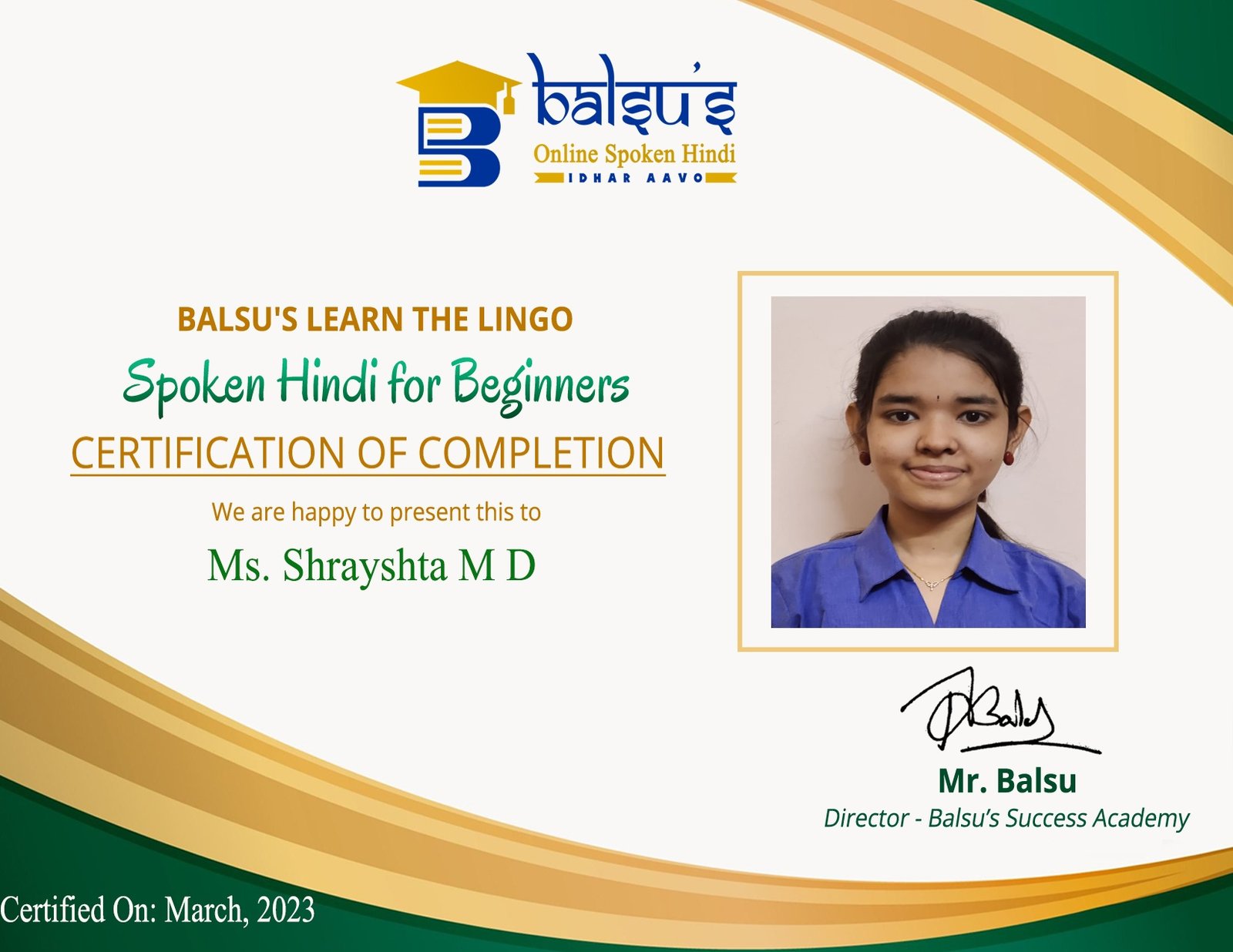Shrayshta — Spoken Hindi Learner
